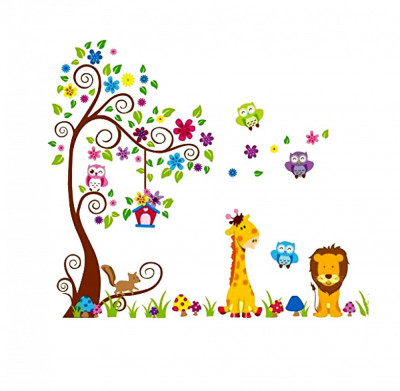 Sticker decorativ, Copacul cu animale, 180 cm, 754STK foto