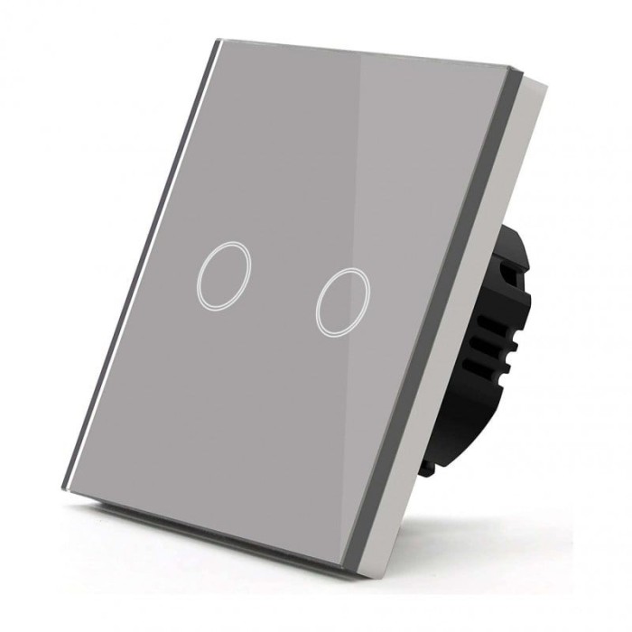 Intrerupator Smart Touch Techstar&reg;, Wireless 2.4GHz, Sticla Securizata, Design Modern, Iluminare LED, 2 Faze, Gri