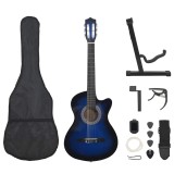 Set chitară clasică occidentală 12 piese 6 corzi albastru 38&quot;