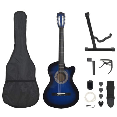 Set chitară clasică occidentală 12 piese 6 corzi albastru 38&amp;quot; foto