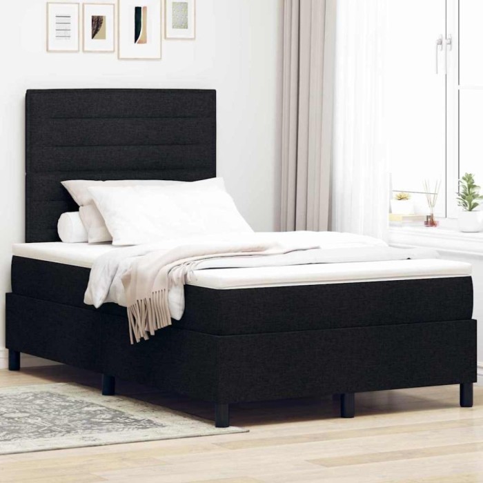 vidaXL Pat cu arcuri cu saltea Negru 120 x 200 cm țesătură 3339303