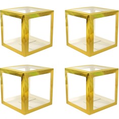 Set 4 cutii pentru baloane, flippy, model simplu, tematica aniversare, cuburi decorative din plastic, accesorii pentru petrecere, 30 x30 cm, transpare