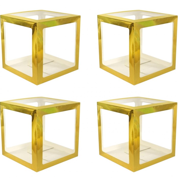 Set 4 cutii pentru baloane, flippy, model simplu, tematica aniversare, cuburi decorative din plastic, accesorii pentru petrecere, 30 x30 cm, transpare
