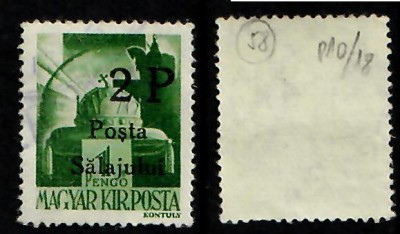 Ardealul de Nord 1945 Posta Salajului timbru original sursarj 2P pe 1P stampilat foto