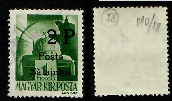 Ardealul de Nord 1945 Posta Salajului timbru original sursarj 2P pe 1P stampilat