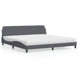 Cumpara ieftin Pat cu saltea, gri &icirc;nchis, 200x200 cm, catifea