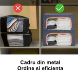 Cutie de depozitare pliabila, Flippy, Cu fermoar, 66 L, Textil, 50x40x33 cm, Albastru Marin, Cadru Metalic, Suport Baza Stabil din Plastic, Cu doua fe