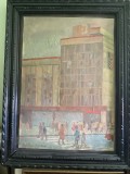 Ulei pe panza Magazinul Unirea Bucuresti Tanți Iliescu Mihailescu 47x66cm RAR