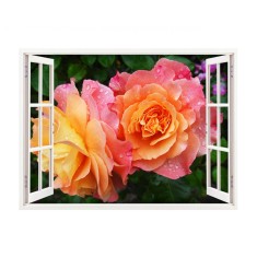 Sticker decorativ, Fereastra 3D, Trandafiri, 85 cm, 338STK