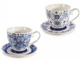 Set 2 cesti portelan alb albastru 10.5x9.5 cm, 400 ml
