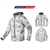 Geaca moto, windproof, impermeabila, protectii umeri coate si spate certificate CE, gluga detasabila, Camuflaj, Motowolf
