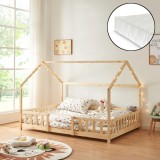 Pat copii cu saltea Sisimiut 200x120cm lemn natur [en.casa] HausGarden Leisure, [en.casa]