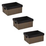 Set 3 Cutii de Depozitare din Carton Pliabile, Bej cu Dungi Negre, 33x23.5x17 cm, CMCLASS