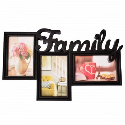 Rama foto decorativa cu 3 poze, model Pufo Family, 40 x 24 cm, negru foto