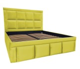 Pat tapitat Premium, 140/200 cm, verde lime 258, cu somiera metalica rabatabila si spatiu de depozitare