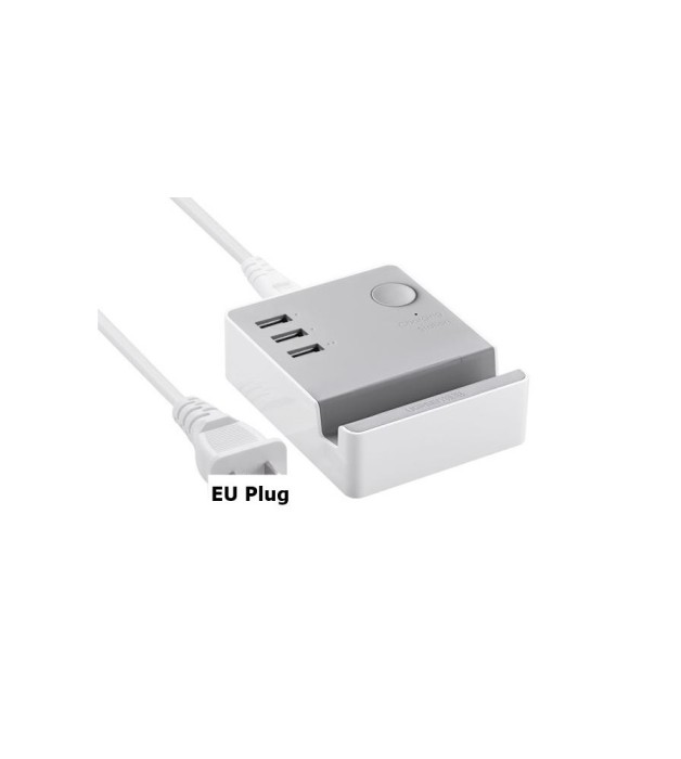 Stație de &icirc;ncărcare USB cu 3 porturi cu cradle IQ Tech - mufă UE-Culoare Alb