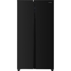 Side by side Heinner HSBS-H442NFBKE++, 442 L, Full No Frost, Compresor inverter, Lumina LED, Super Cooling, 3 rafturi din sticla frigider, Negru