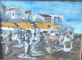 Tablou original &bdquo;Piață țărănească&rdquo; &ndash; Liviu P., 1959 &ndash; ulei pe carton