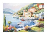 Cumpara ieftin Tablou peisaj lacul Como pictat manual, O zi superba, 70x50cm ulei pe panza in cutit efect 3D, Valentin Pop