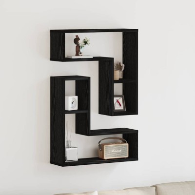 vidaXL Șemele de perete cu raft 2 pcs Stejar negru 50 x 15 x 85 cm 862651 foto