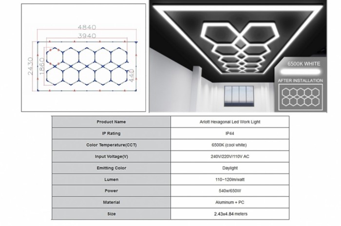 Sistem de Iluminare Plafon Hexagon / HoneyComb 3,94 x 1,86 m Performance AutoTuning