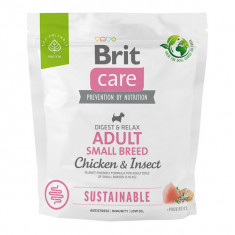 Brit Care Sustainable Adult Small Breed, XS-S, Pui și Insecte, hrană uscată câini, sistem digestiv, 1kg