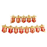 Set Baloane Party Happy Birthday Rosu Auriu, Ghirlanda Aniversare, Folie Aluminiu, 83x36cm, 99x56cm