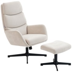 HOMCOM Fotoliu tapițat cu taburet, fotoliu lounge cu spătar &icirc;nalt, bază metalică, pentru living, dormitor, Bej | Aosom Romania