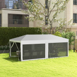 Outsunny Cort de Exterior cu 6 Părți Laterale Detașabile, Cort pentru Petrecerie, Adăpost pentru Umbră pentru Evenimente, 584.6x295.6x256 cm, Alb.