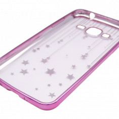 Husa silicon Beeyo Stars roz (stele) spate semitransparent pentru Samsung Galaxy J3 (SM-J320F) (2016)