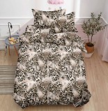 Lenjerie De Pat Insula Xc102, Bumbac, 4 Piese, Cu Elastic, Bej, Imprimeu