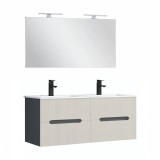 Set Mobilier Baie Leziter Trent 120 cm - Lavoar Ceramic, Oglinda, Gri Antracit, Montat pe Perete, Soft-Close Sertare
