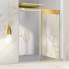 Paravan dus cu usa glisanta Glissando Gold, model Atlas auriu, sticla clara securizata, pentru nisa cu latime intre 122-140x205 cm