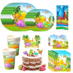 Set de Petrecere Dinozauri - Decoratiuni pentru Ziua de Nastere a Copiilor, Tematica Dinozauri, pentru Baieti si Fete, Set Complet pentru 20 Copii ver foto