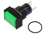 Comutator cu apăsare, SPDT, iluminare LED verde, montaj pe panou