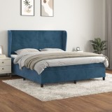 VidaXL Pat box spring cu saltea, albastru &icirc;nchis, 180x200 cm, catifea