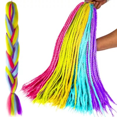 Extensii Par Sintetic Colorat, Bucle Curcubeu, Fibre Rezistente, Ușor de Coafat, Lungime 60 cm foto