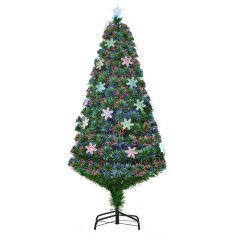 Brad de Craciun, brad cu lumini cu 21 becuri LED, 150cm, putere 10W, Baza suport din metal, din PVC si fibra optica HOMCOM | Aosom Romania