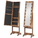 HOMCOM Dulap pentru Bijuterii cu Oglindă Reglabilă și Lumini LED 36x30x136 cm Maro Rustic | Aosom Romania