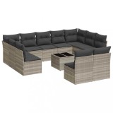 Set canapele de gradina cu perne, 12piese gri deschis poliratan