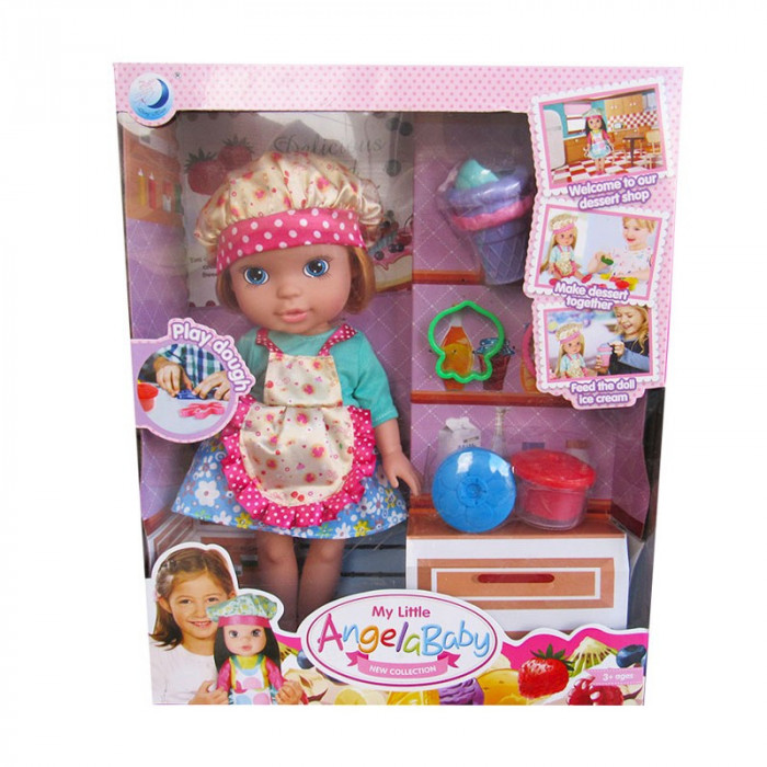 Set papusa Angela, 32 cm, cu accesorii de bucatarie