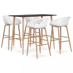 vidaXL Set mobilier de bar, 5 piese, negru și alb