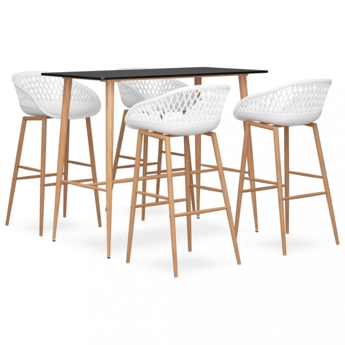 vidaXL Set mobilier de bar, 5 piese, negru și alb