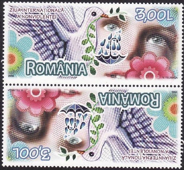 Romania 2009 - Ziua Non violentei Tete-beche neuzat(z)