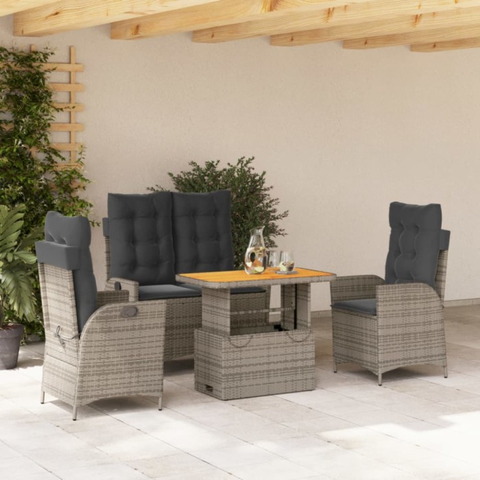 Set mobilier de gradina cu perne, 4 piese, gri, poliratan GartenMobel Dekor