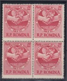 ROMANIA 1955 LP 382 CONFERINTA SINDICALA VIENA BLOC DE 4 TIMBRE MNH