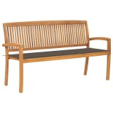 vidaXL Bancă de grădină stivuibilă cu pernă, 159 cm, lemn masiv de tec