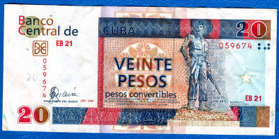 (4) BANCNOTA CUBA - 20 PESOS CONVERTIBLES 2006 - VALOARE NOMINALA MARE foto