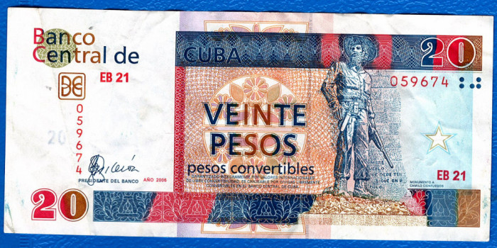 (4) BANCNOTA CUBA - 20 PESOS CONVERTIBLES 2006 - VALOARE NOMINALA MARE