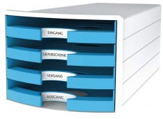 Suport documente plastic 4 sertare HAN Impuls 2.0 alb bleu